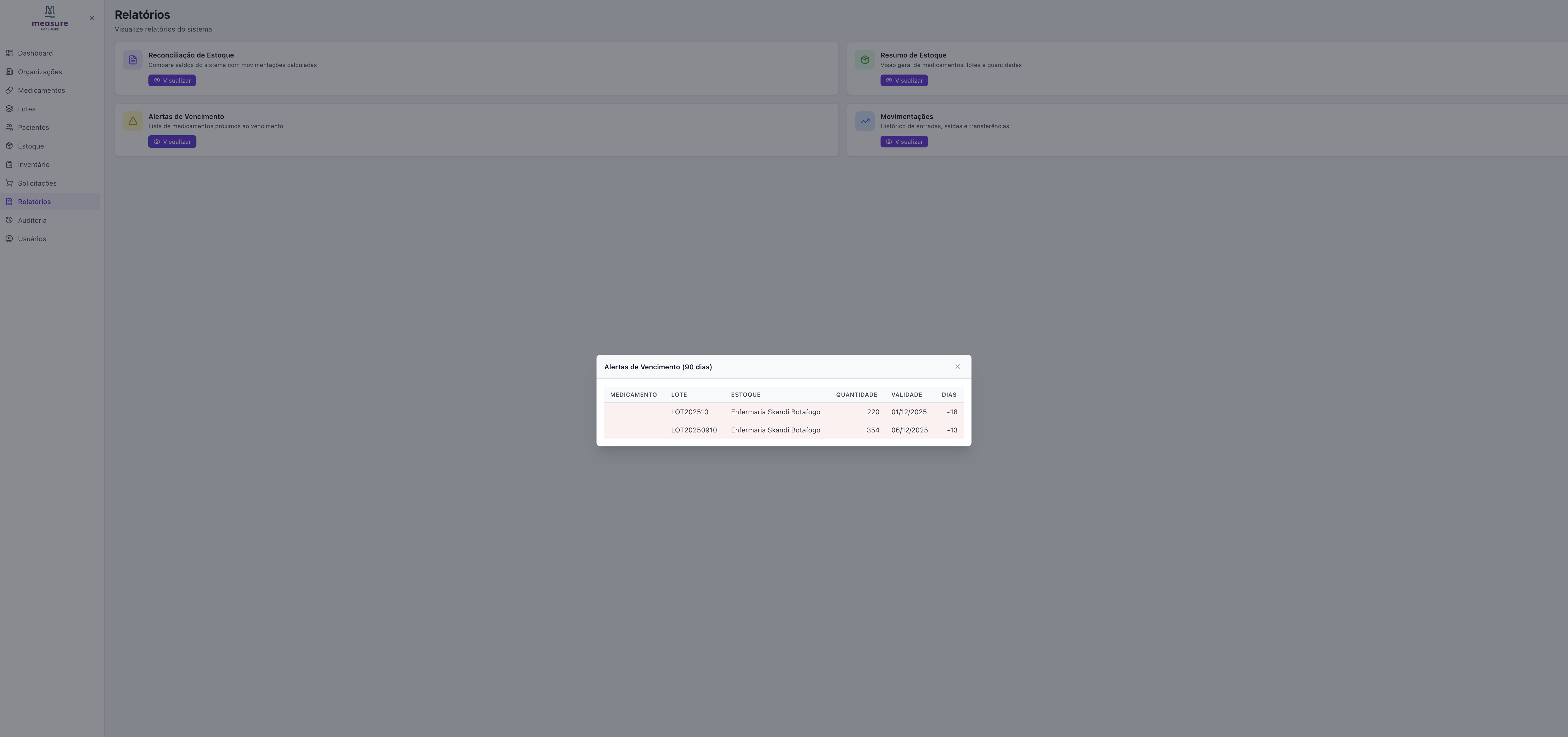 Modal Relatório Vencimentos